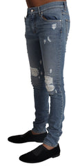 Dolce & Gabbana Light Blue Tattered Cotton Denim Skinny Jeans