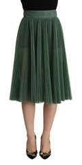 Dolce & Gabbana Metallicgrüner High-Waist A-Linien Faltenrock