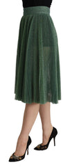 Dolce & Gabbana Metallicgrüner High-Waist A-Linien Faltenrock