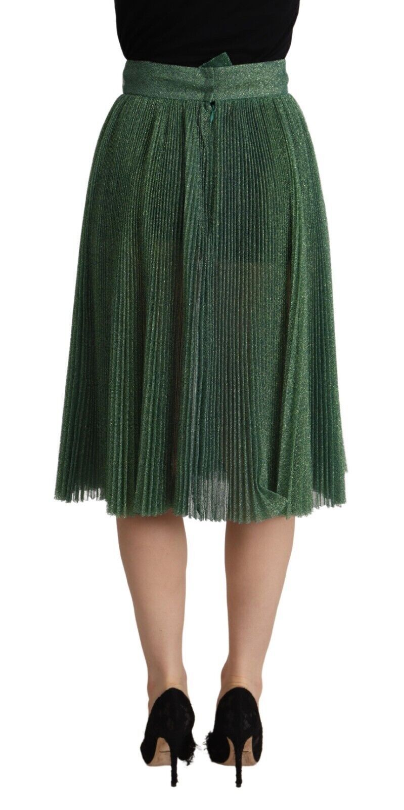 Dolce & Gabbana Metallicgrüner High-Waist A-Linien Faltenrock