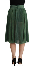 Dolce & Gabbana Metallicgrüner High-Waist A-Linien Faltenrock