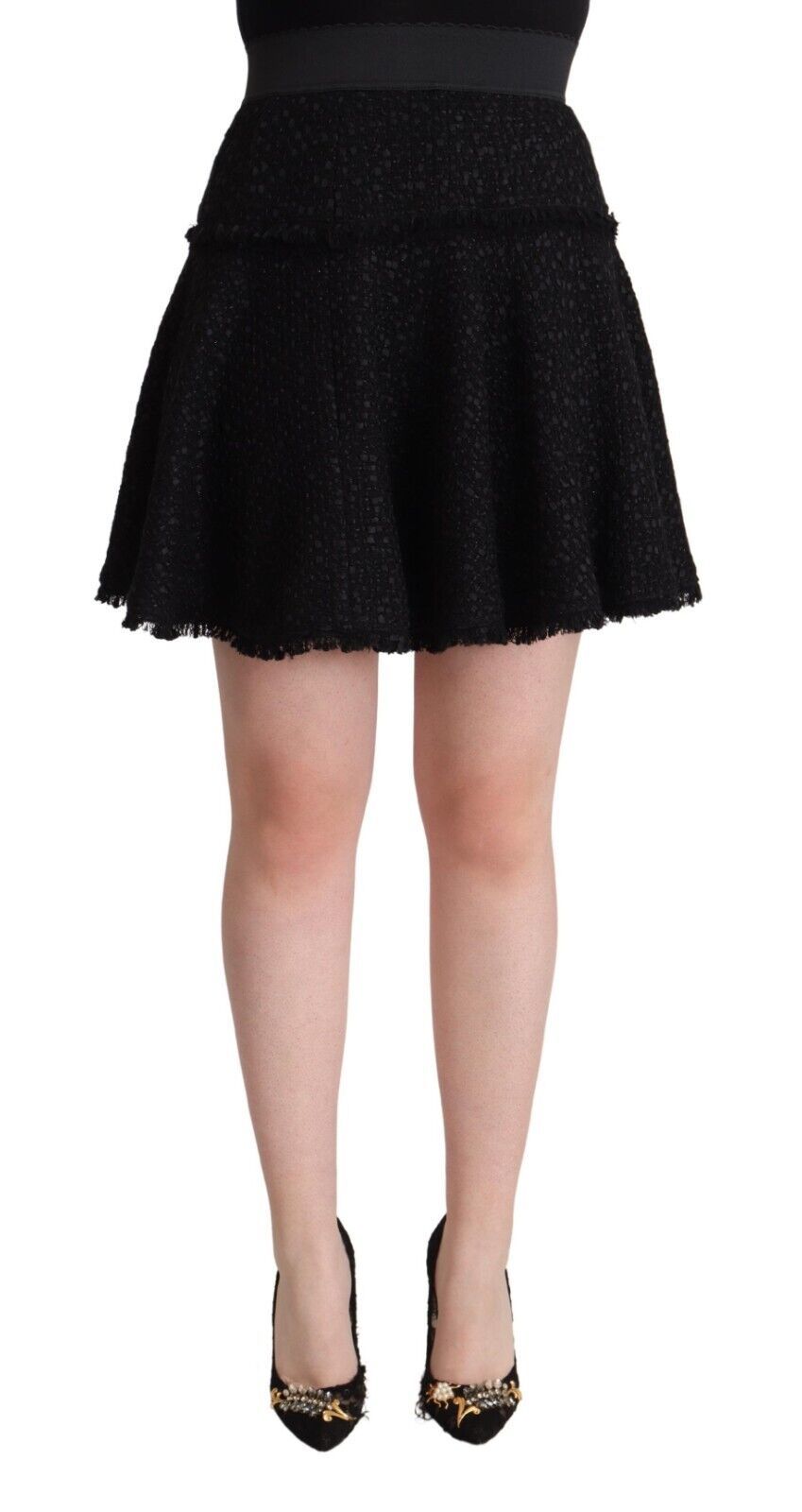 Dolce & Gabbana Schwarzer Mini-A-Linien-Rock aus gestricktem Nylon mit hoher Taille