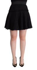Dolce & Gabbana Schwarzer Mini-A-Linien-Rock aus gestricktem Nylon mit hoher Taille
