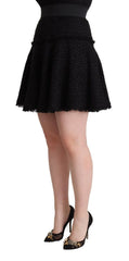 Dolce & Gabbana Schwarzer Mini-A-Linien-Rock aus gestricktem Nylon mit hoher Taille