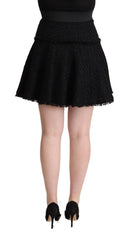 Dolce & Gabbana Schwarzer Mini-A-Linien-Rock aus gestricktem Nylon mit hoher Taille