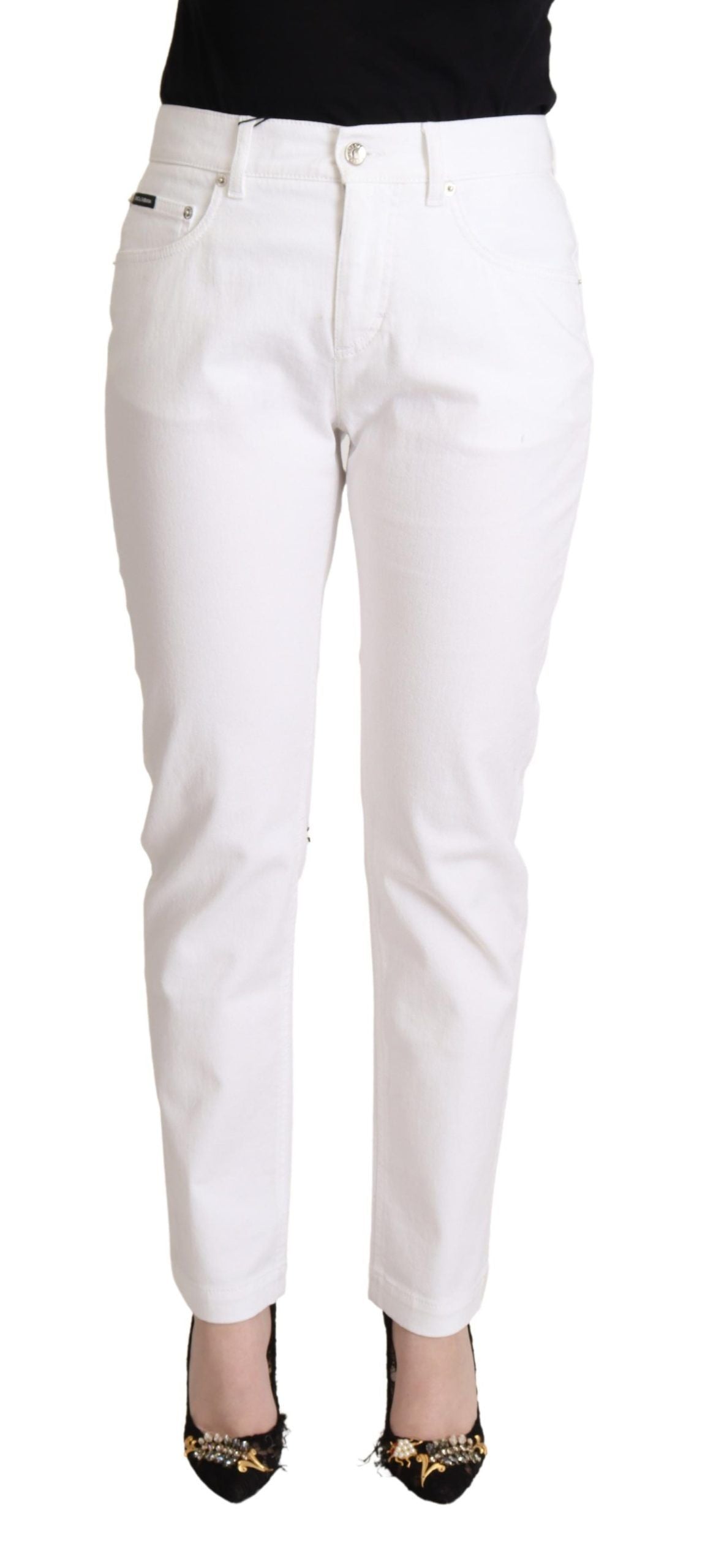 Dolce & Gabbana Weiße Jeans aus Baumwolle mit mittlerer Bundhöhe und schmal zulaufendem Bein