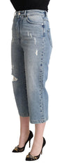 Dolce & Gabbana Blauwe Gerafelde Katoenen Denim Capri Korte Jeans