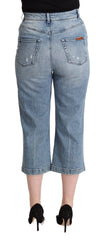 Dolce & Gabbana Blauwe Gerafelde Katoenen Denim Capri Korte Jeans