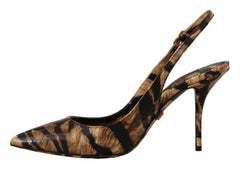 Dolce & Gabbana Bruine Slingbacks Leren Tijger Schoenen