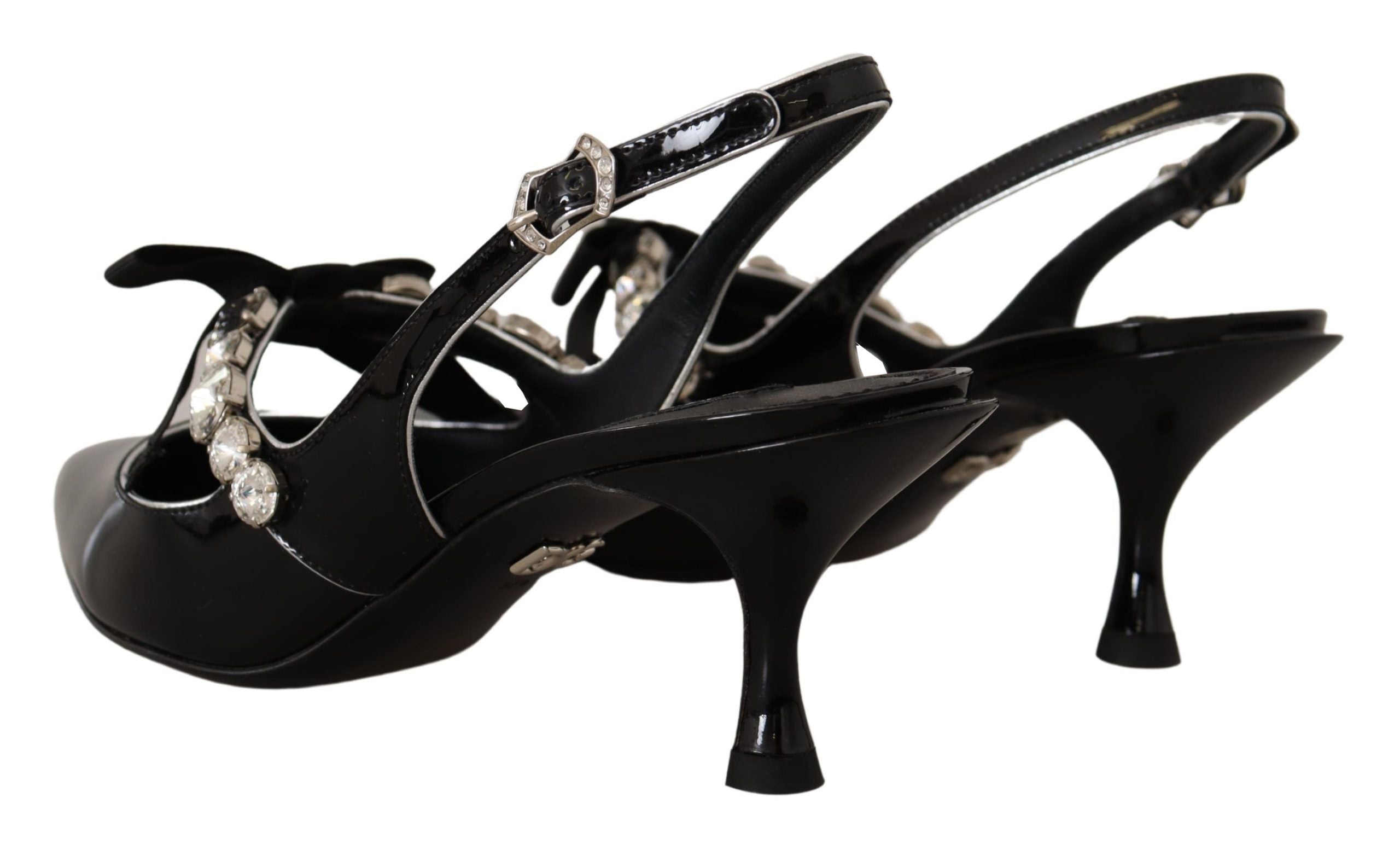 Dolce & Gabbana Slingpumps aus schwarzem Lackleder mit Kristallen