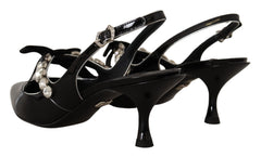 Dolce & Gabbana Slingpumps aus schwarzem Lackleder mit Kristallen