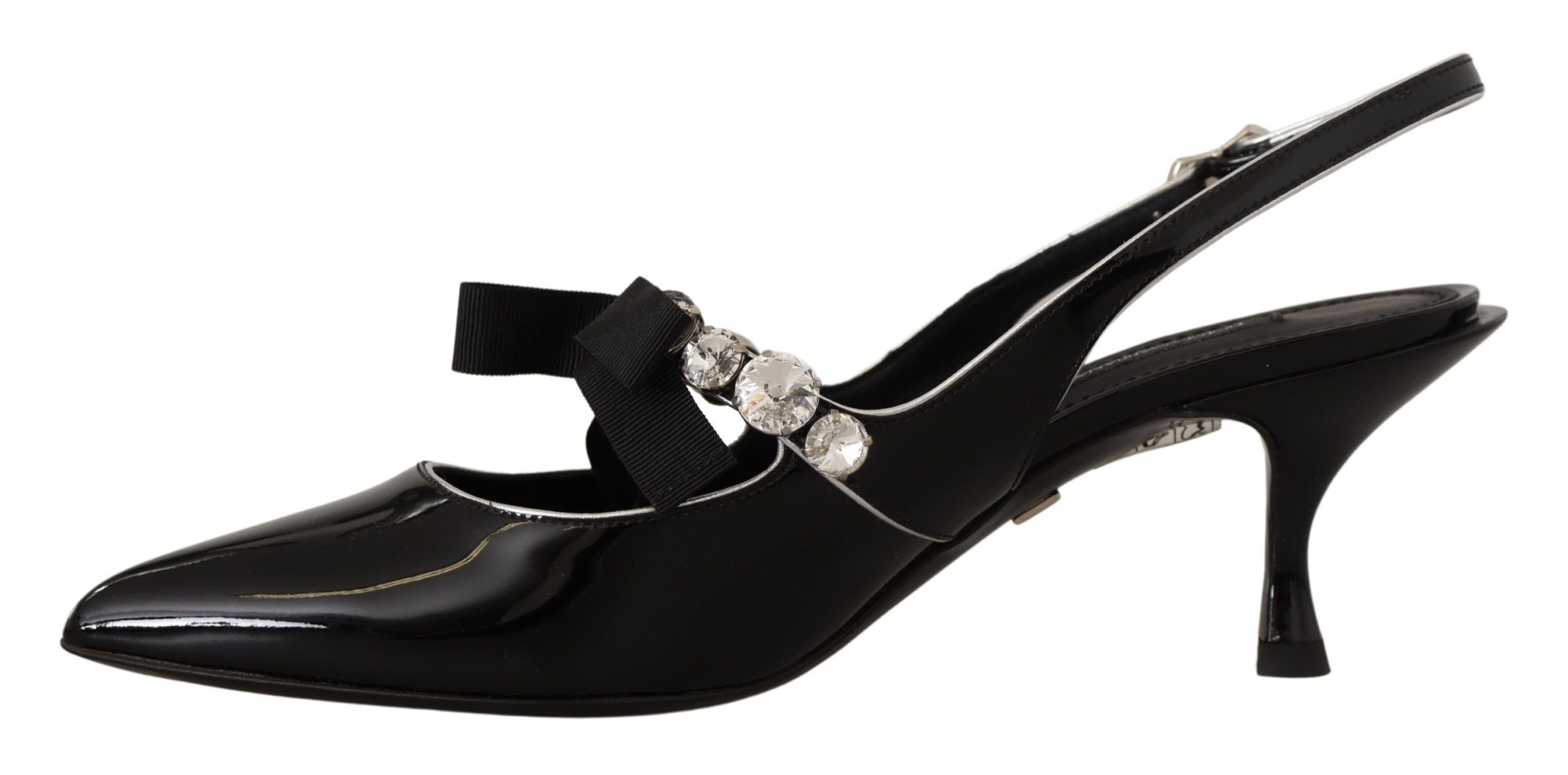 Dolce & Gabbana Slingpumps aus schwarzem Lackleder mit Kristallen