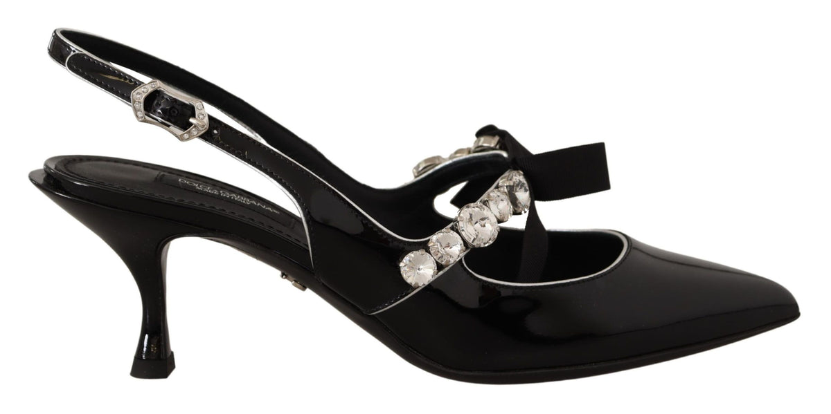 Dolce & Gabbana Slingpumps aus schwarzem Lackleder mit Kristallen