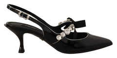 Dolce & Gabbana Slingpumps aus schwarzem Lackleder mit Kristallen