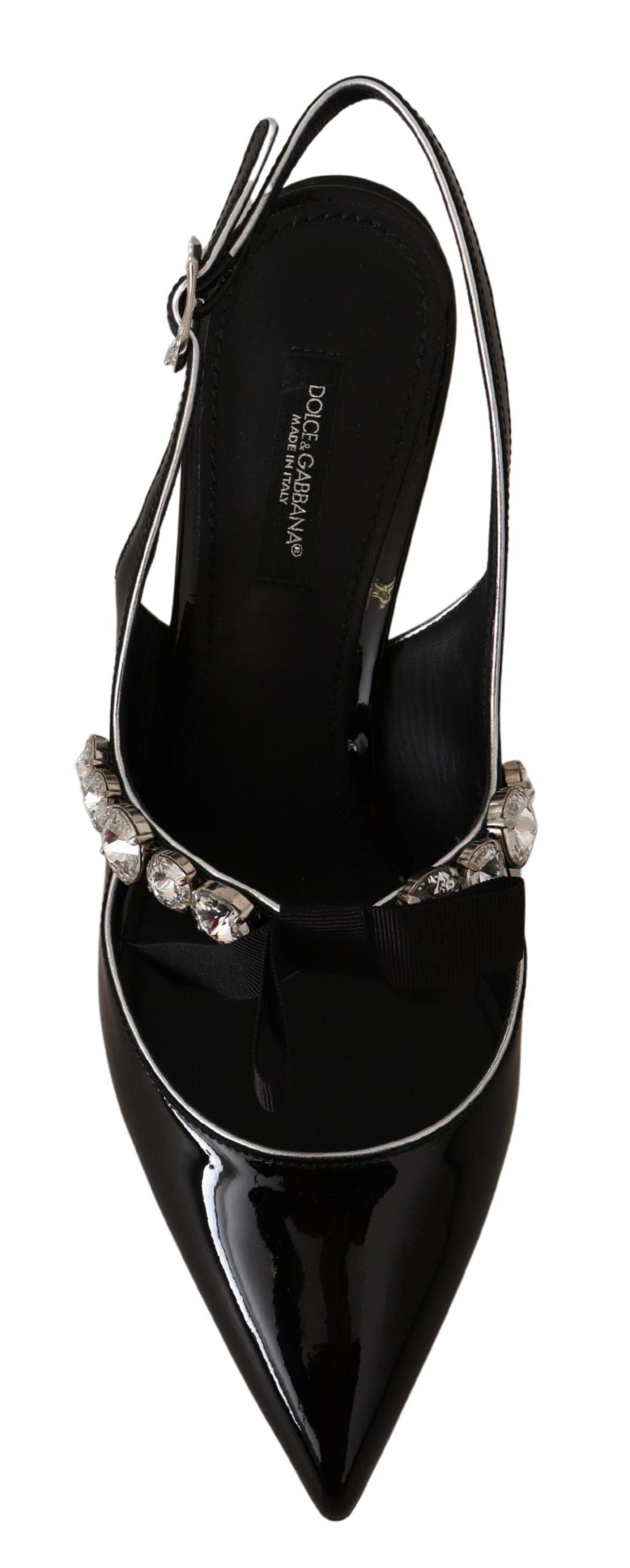 Dolce & Gabbana Slingpumps aus schwarzem Lackleder mit Kristallen