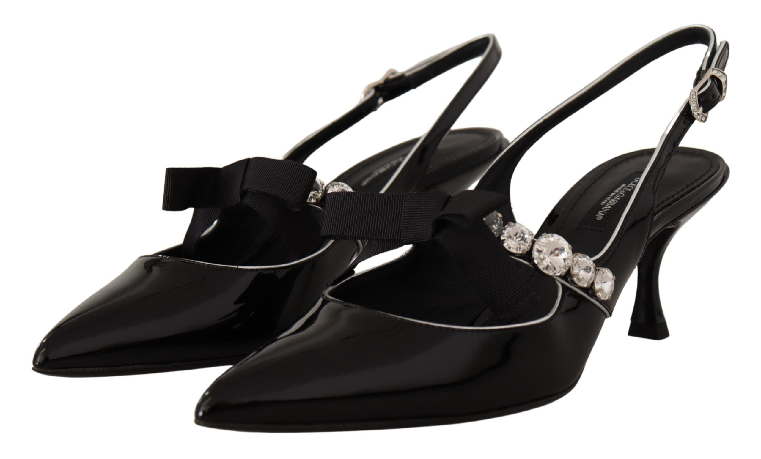Dolce & Gabbana Slingpumps aus schwarzem Lackleder mit Kristallen