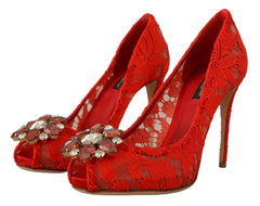 Dolce & Gabbana Rode Taormina Kanten Kristallen Hakken Pumps