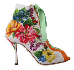 Dolce & Gabbana Weiße Jersey Stretch Overknee-Stiefel Peeptoe-Absatzschuhe