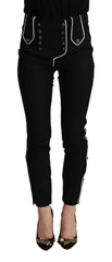 Dolce & Gabbana Schwarze Mid-Waist Hose mit Knopfverzierungen und schmaler Passform