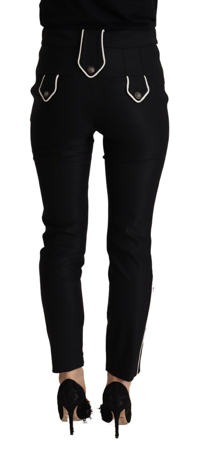 Dolce & Gabbana Schwarze Mid-Waist Hose mit Knopfverzierungen und schmaler Passform