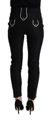 Dolce & Gabbana Schwarze Mid-Waist Hose mit Knopfverzierungen und schmaler Passform