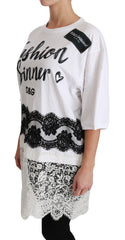 Dolce & Gabbana Weißes Fashion Sinner Baumwollspitzen-T-Shirt-Top
