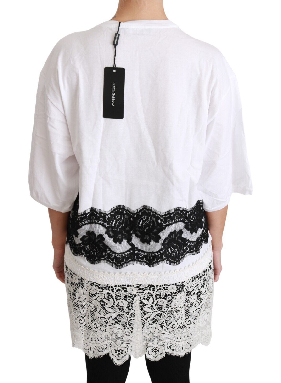 Dolce & Gabbana Weißes Fashion Sinner Baumwollspitzen-T-Shirt-Top