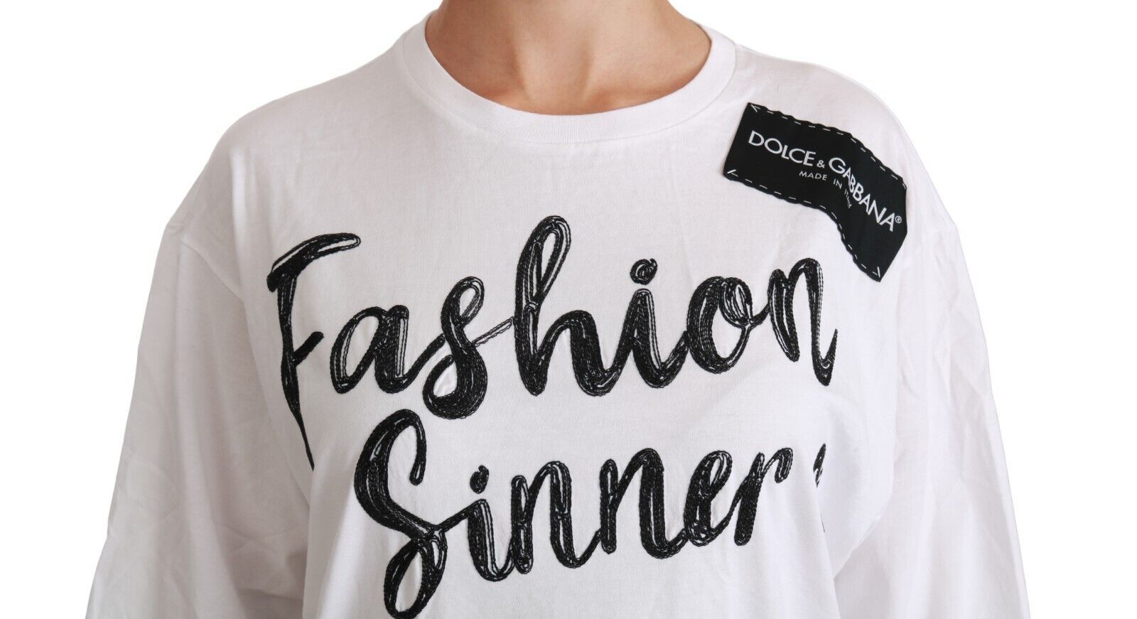 Dolce & Gabbana Weißes Fashion Sinner Baumwollspitzen-T-Shirt-Top