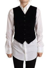 Dolce & Gabbana Zwart Luipaard Corduroy Knoopvest Top met V-hals