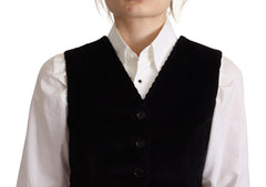 Dolce & Gabbana Zwart Luipaard Corduroy Knoopvest Top met V-hals