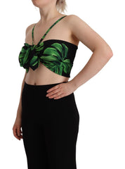 Dolce & Gabbana Zwarte Groene Blad Zijden Halter Cropped Top