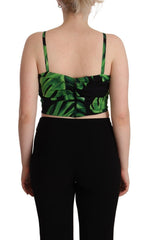 Dolce & Gabbana Zwarte Groene Blad Zijden Halter Cropped Top