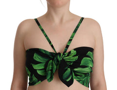 Dolce & Gabbana Zwarte Groene Blad Zijden Halter Cropped Top