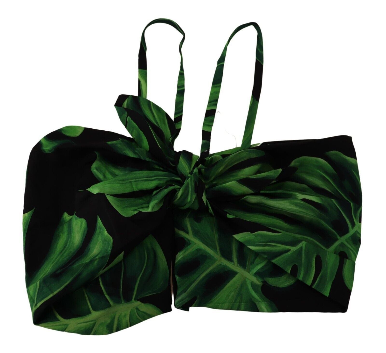 Dolce & Gabbana Zwarte Groene Blad Zijden Halter Cropped Top