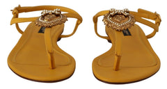 Dolce & Gabbana Mosterdleren Devotion Platte Sandalen Schoenen