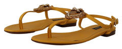 Dolce & Gabbana Mosterdleren Devotion Platte Sandalen Schoenen