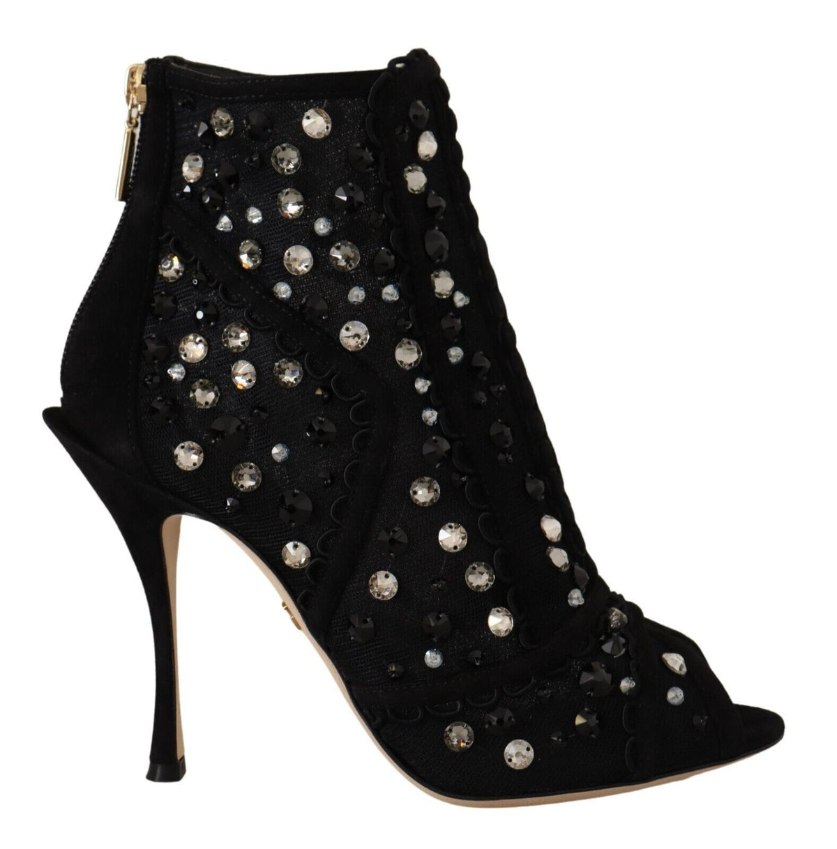 Dolce & Gabbana Schwarze Kristallabsatz-Stiefeletten mit Reißverschluss