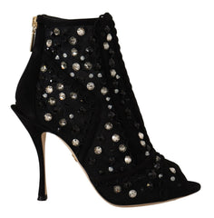 Dolce & Gabbana Schwarze Kristallabsatz-Stiefeletten mit Reißverschluss