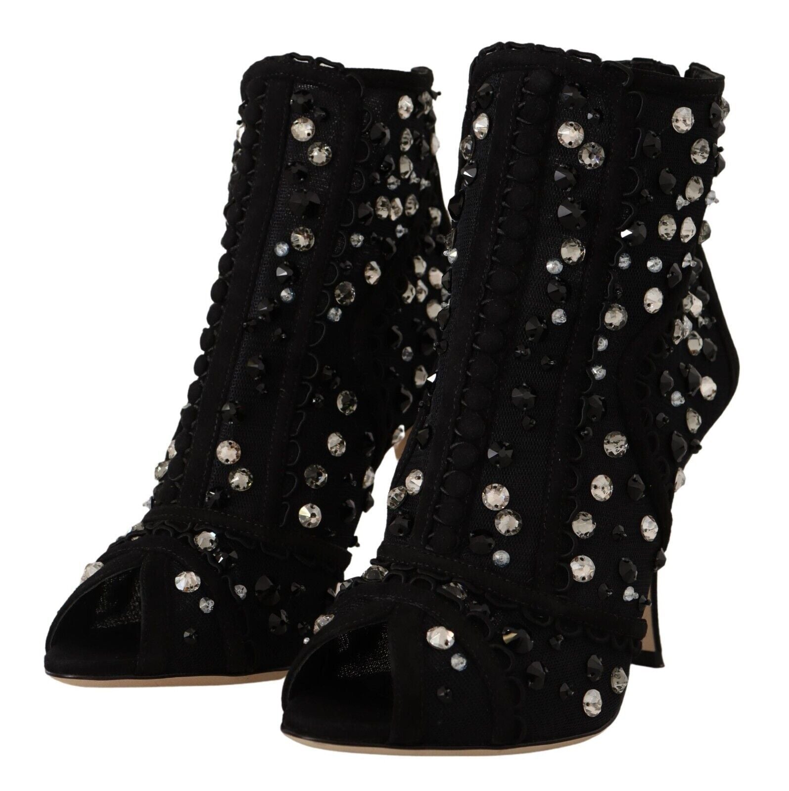 Dolce & Gabbana Schwarze Kristallabsatz-Stiefeletten mit Reißverschluss