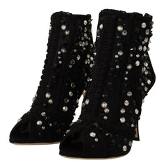 Dolce & Gabbana Schwarze Kristallabsatz-Stiefeletten mit Reißverschluss