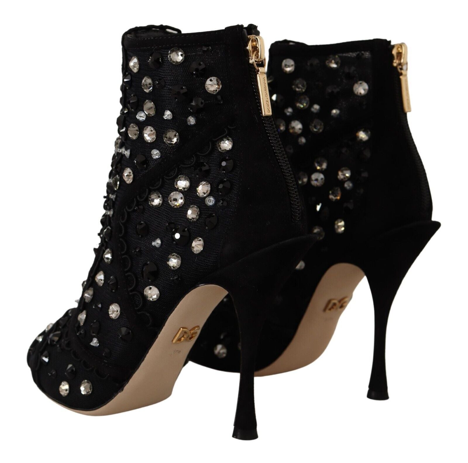 Dolce & Gabbana Schwarze Kristallabsatz-Stiefeletten mit Reißverschluss