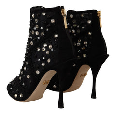 Dolce & Gabbana Schwarze Kristallabsatz-Stiefeletten mit Reißverschluss