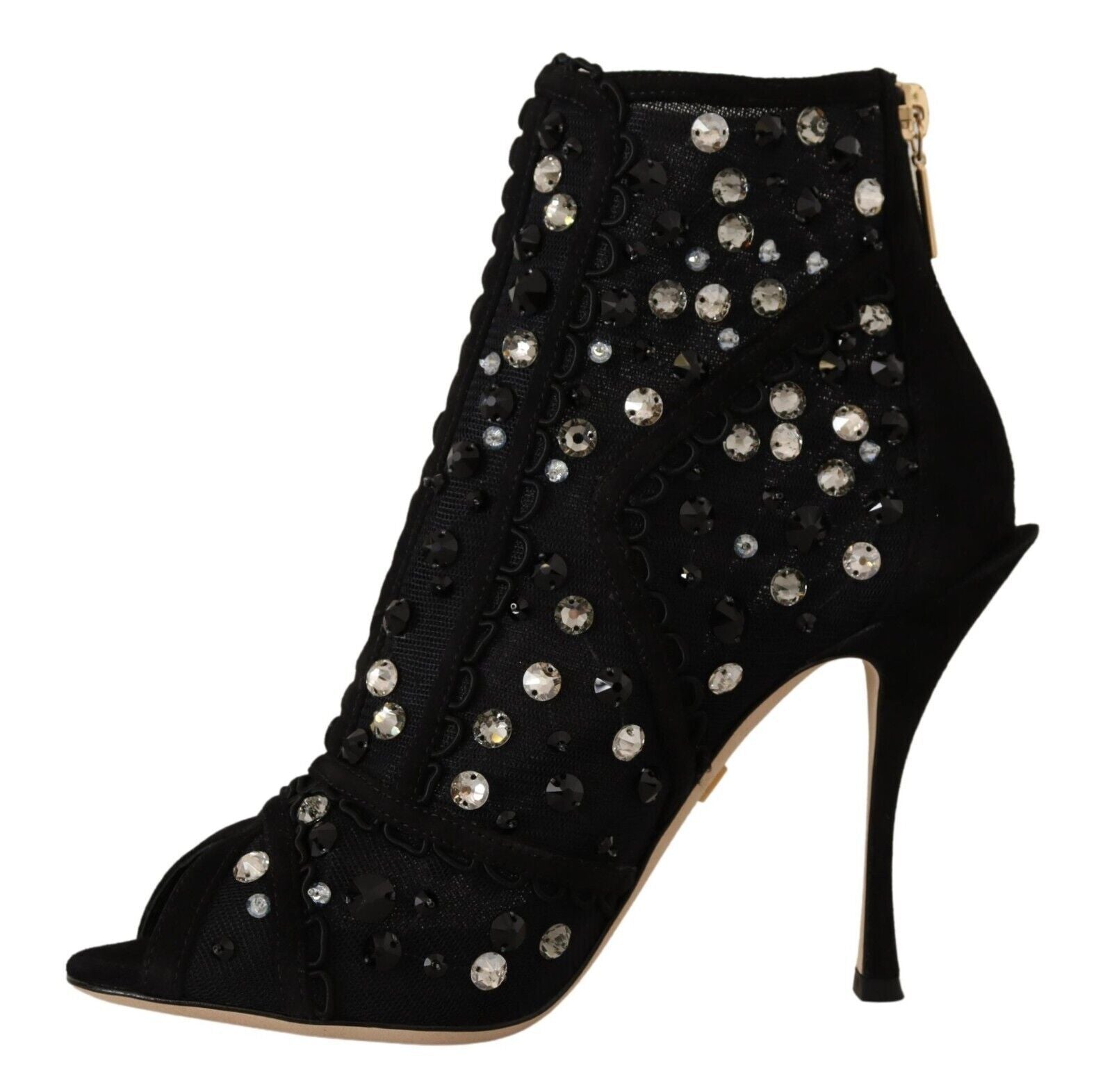 Dolce & Gabbana Schwarze Kristallabsatz-Stiefeletten mit Reißverschluss