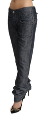 Acht Dunkelgraue Ramie-Denim-Jeans mit geradem Bein und mittelhohem Bund
