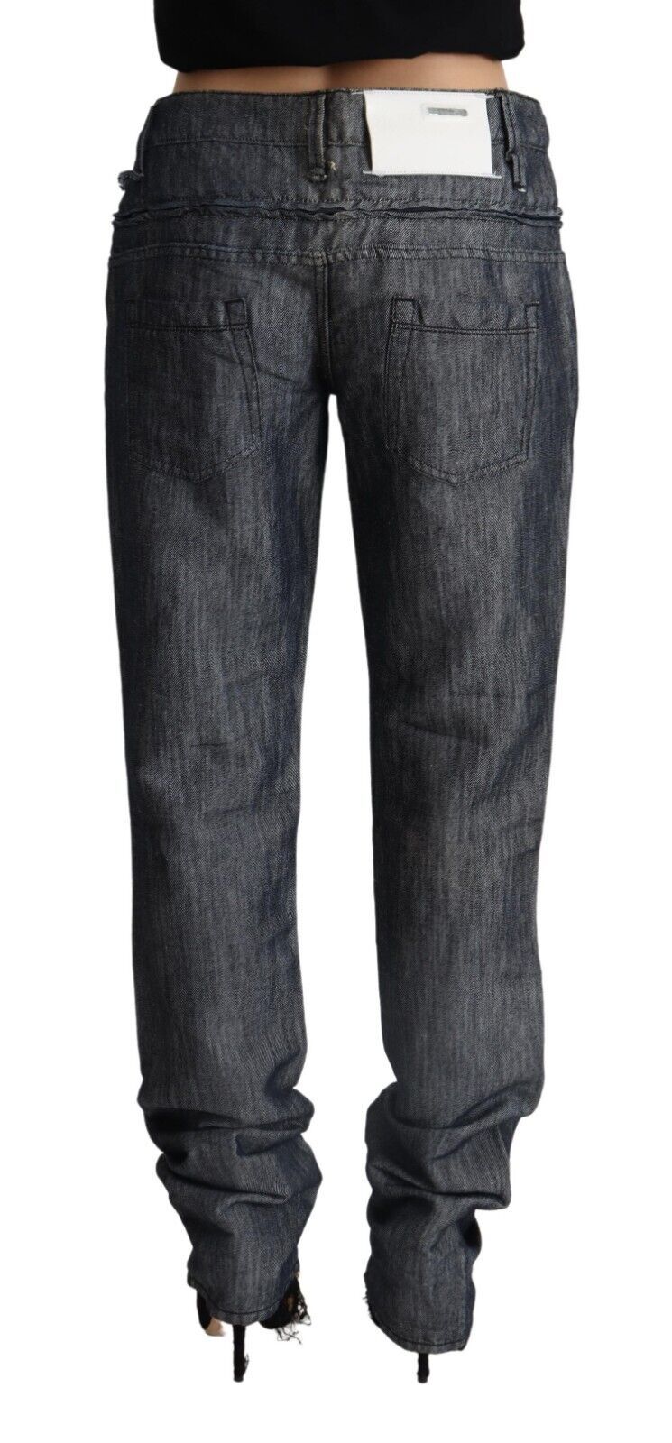 Acht Dunkelgraue Ramie-Denim-Jeans mit geradem Bein und mittelhohem Bund
