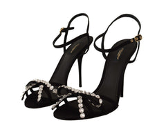 Dolce & Gabbana Zwarte Kristallen Enkelband Hakken Sandalen Schoenen
