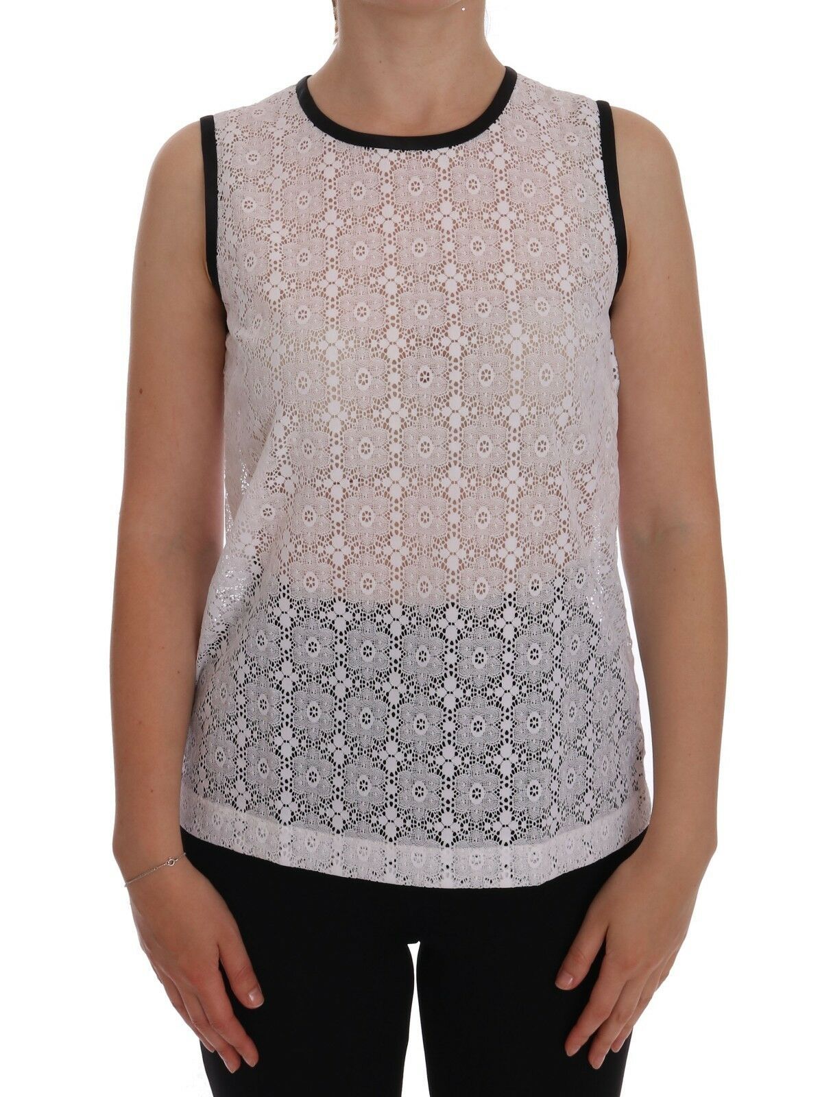 Dolce & Gabbana weißes Tanktop aus Nylon mit Spitzenblumenmuster
