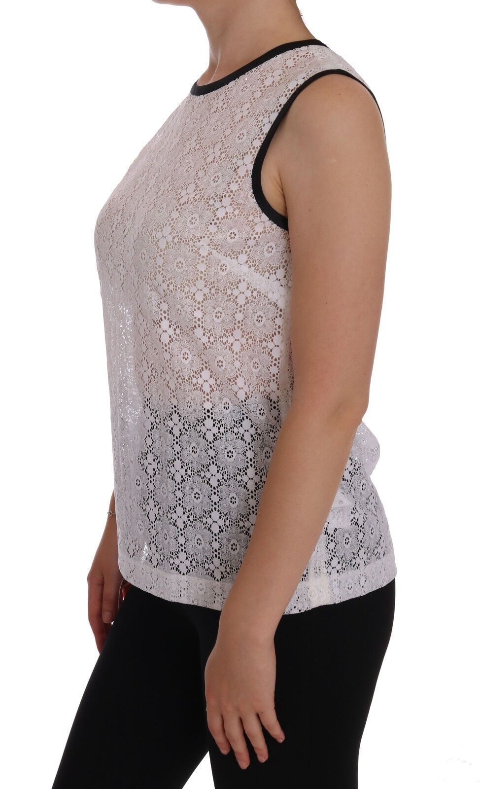 Dolce & Gabbana weißes Tanktop aus Nylon mit Spitzenblumenmuster