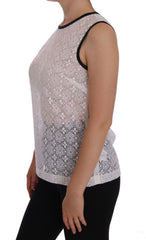 Dolce & Gabbana weißes Tanktop aus Nylon mit Spitzenblumenmuster