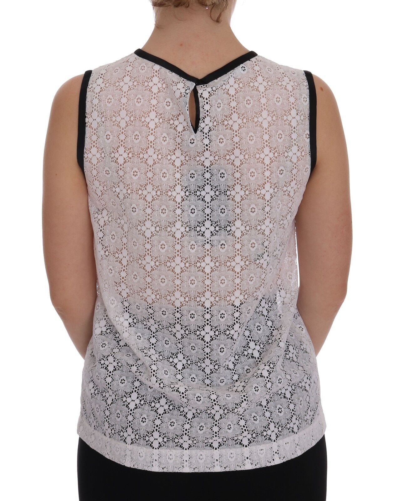 Dolce & Gabbana weißes Tanktop aus Nylon mit Spitzenblumenmuster